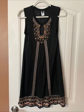 Nanette Lepore Black Sleeveless Embroidered beaded a-line Dress womens 8